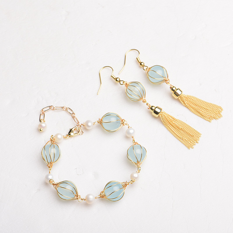 Earrings - Blue Natural Jade Bead Earrings Fashion