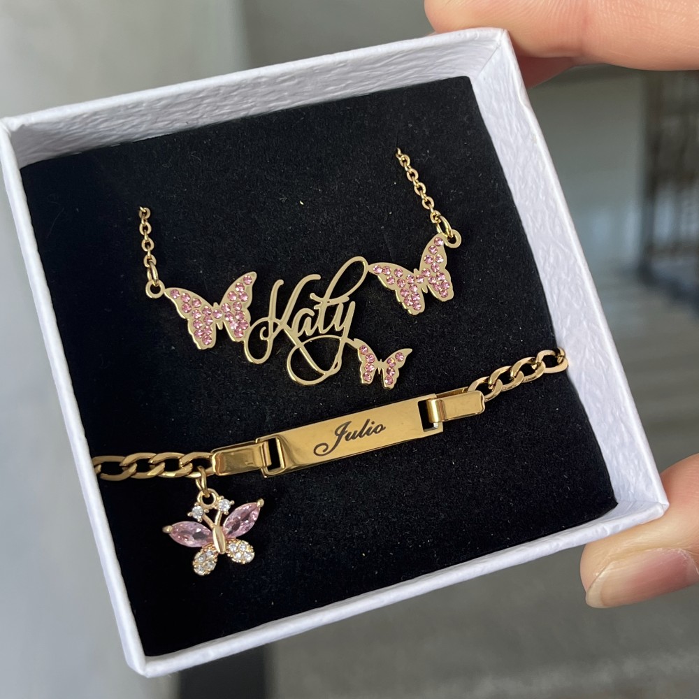 DUOYING Custom Pink Butterfly  - Custom Name Necklace Stainless Steel 评论和价格