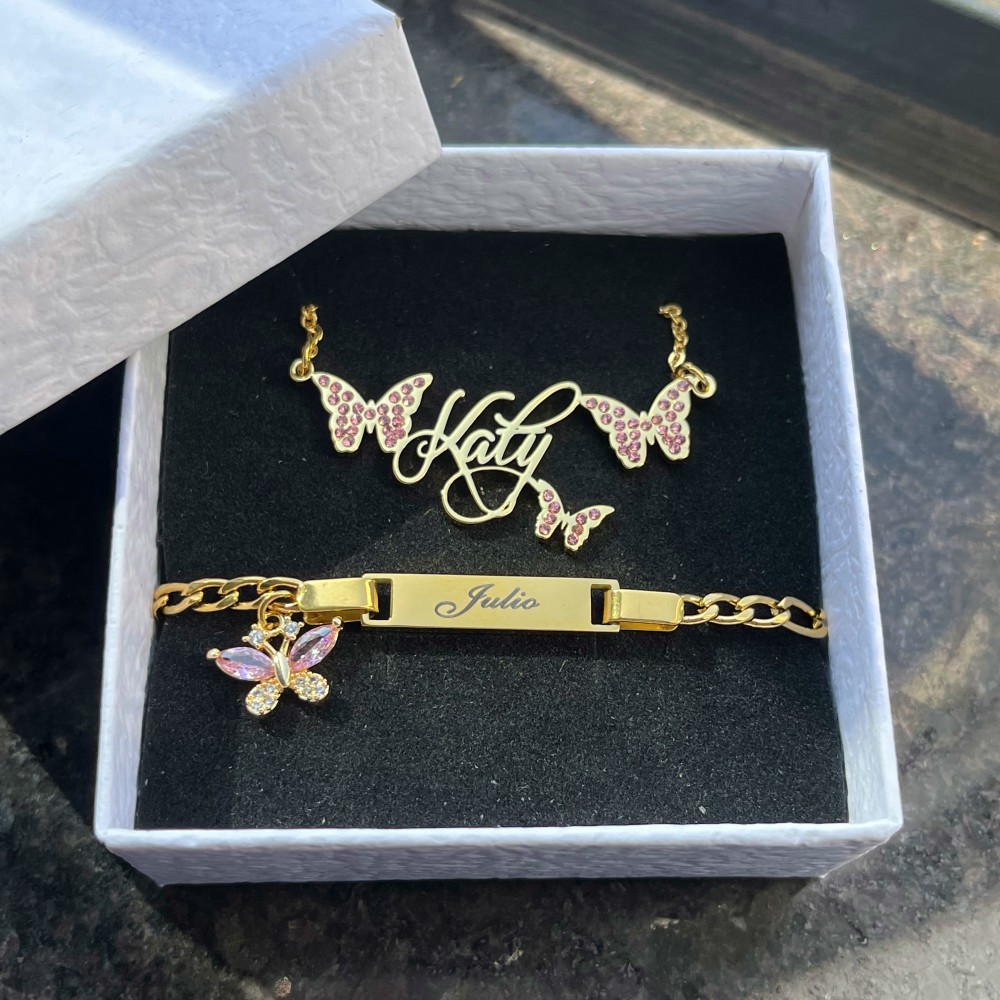 DUOYING Custom Pink Butterfly  - Custom Name Necklace Stainless Steel 评论和价格