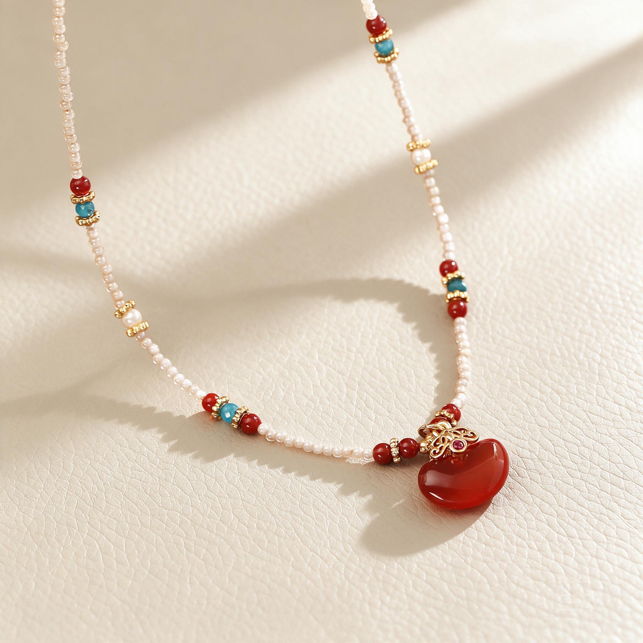 New Chinese Style Natural Red  - Pearl Choker Necklace Vintage 评论和价格