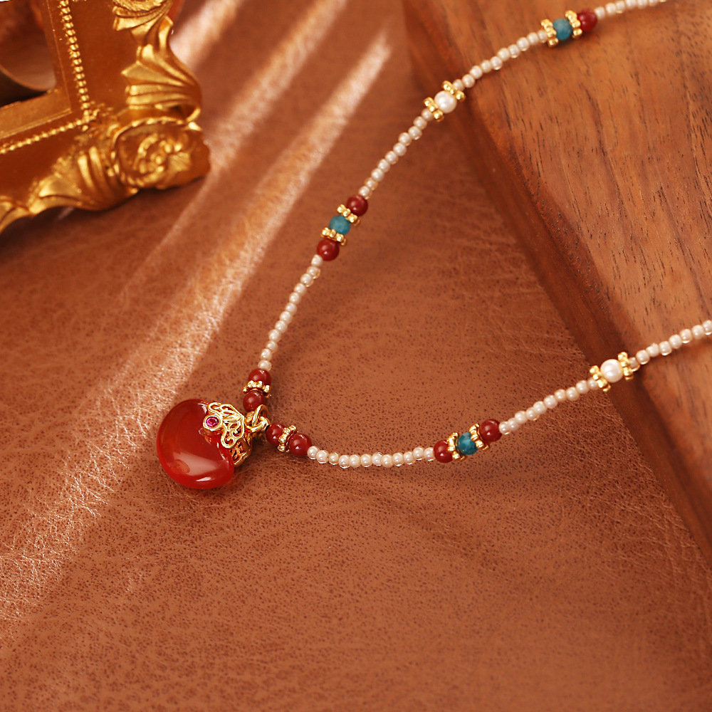 New Chinese Style Natural Red  - Pearl Choker Necklace Vintage 评论和价格