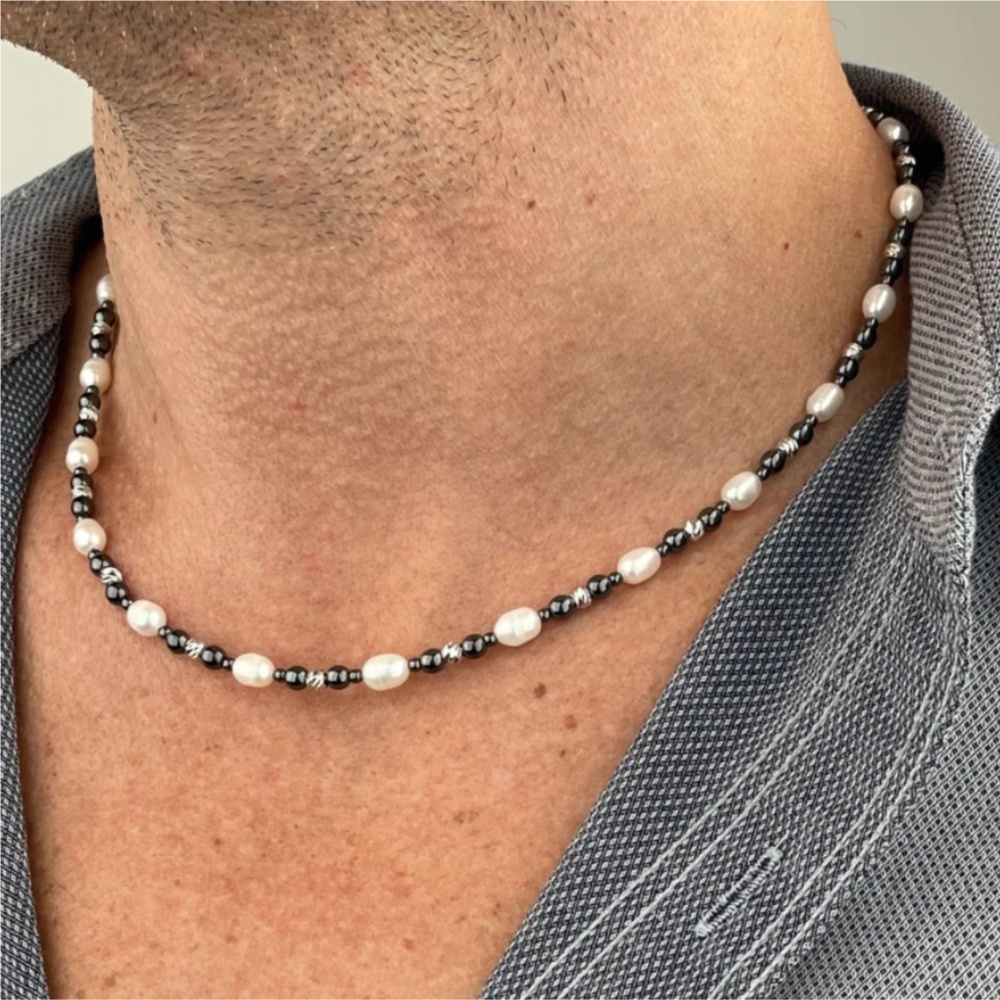 Retro Black Natural Stone Baro - Pearl Choker Necklace Vintage 评论和价格