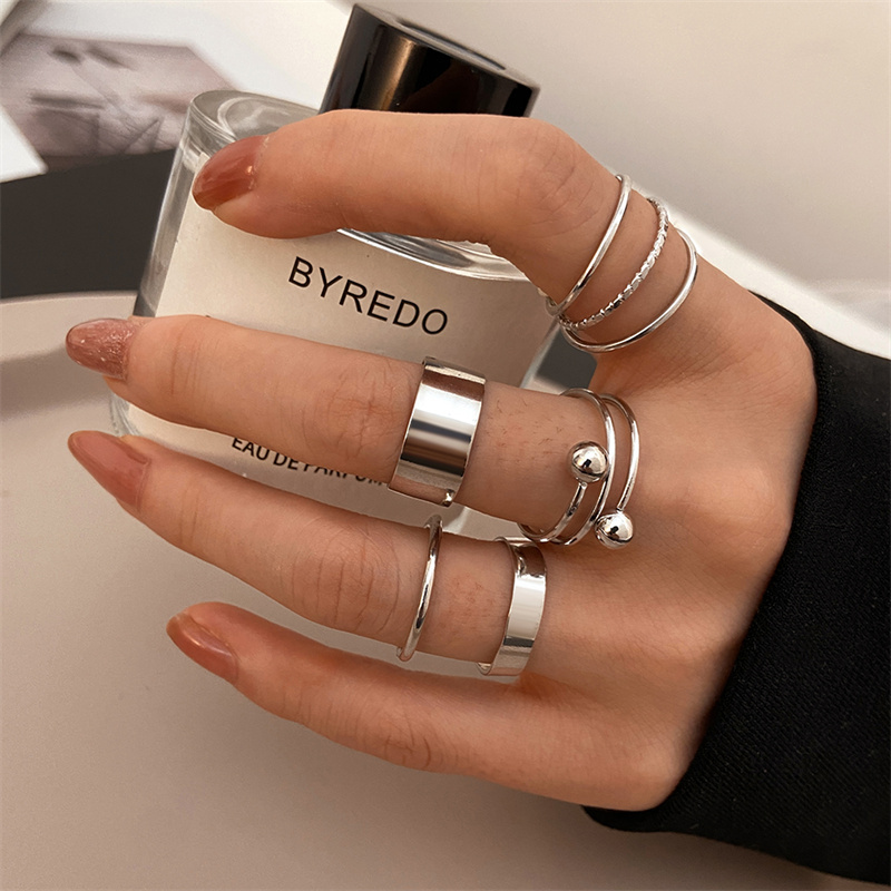 Metal Bead Punk Ring Set Slive - Vintage Punk Knuckle Rings Set 评论和价格