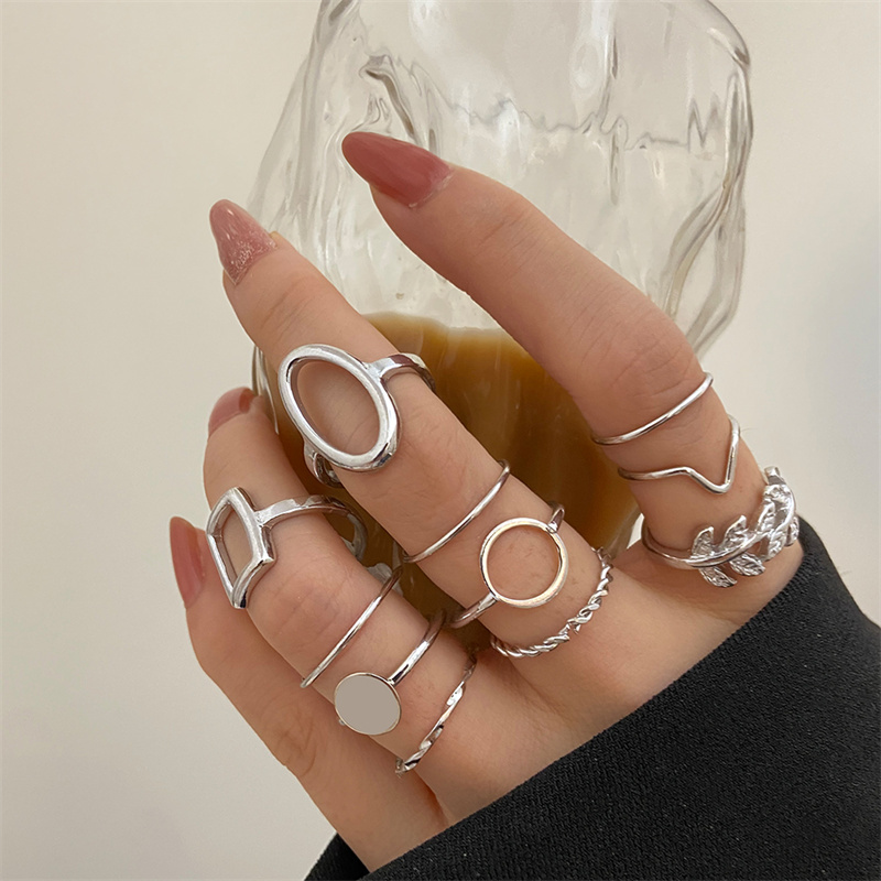 Metal Bead Punk Ring Set Slive - Vintage Punk Knuckle Rings Set 评论和价格