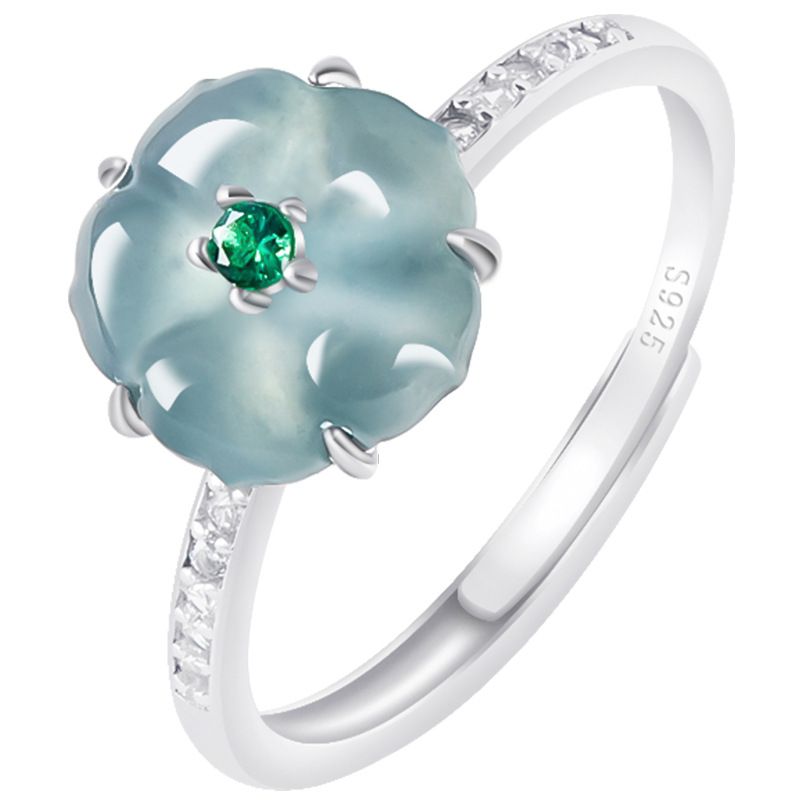 Blue Burmese Jadeite Flower Ri - Rings 评论和价格