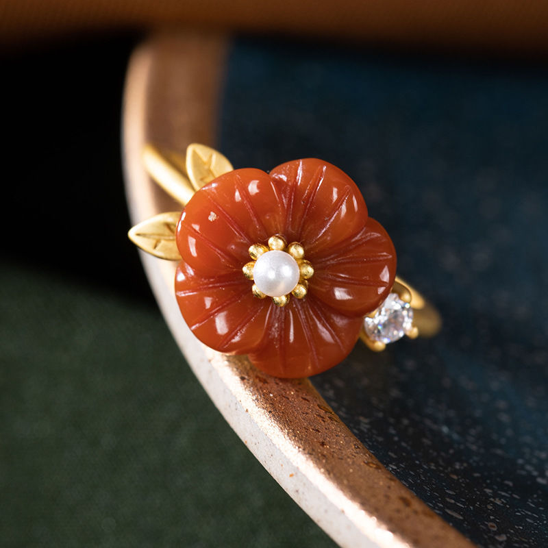 Red Natural Jade Flower Rings  - Rings 评论和价格