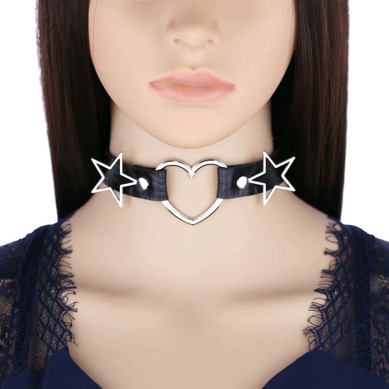 Decopunk Punk PU Leather Heart - Goth Punk Spike Choker 评论和价格