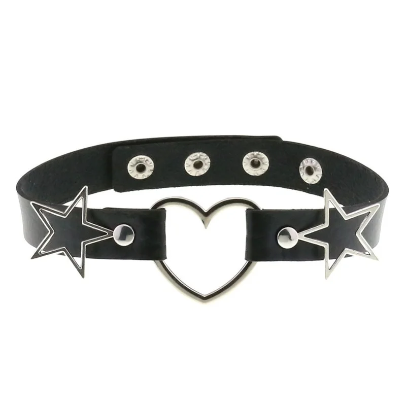 Decopunk Punk PU Leather Heart - Goth Punk Spike Choker 评论和价格