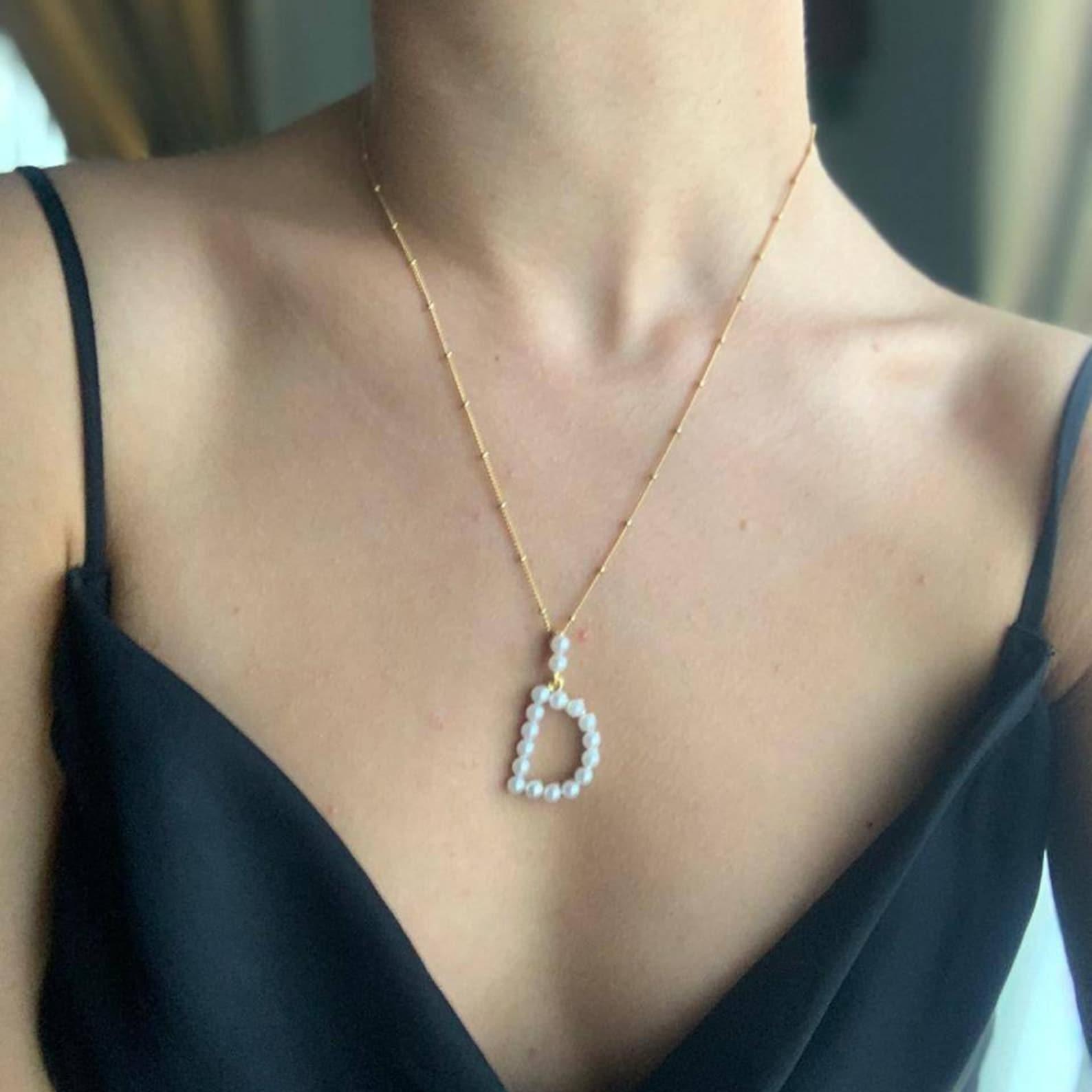 Pearl Initial Layering Pendant - Custom Name Necklace Stainless Steel 评论和价格