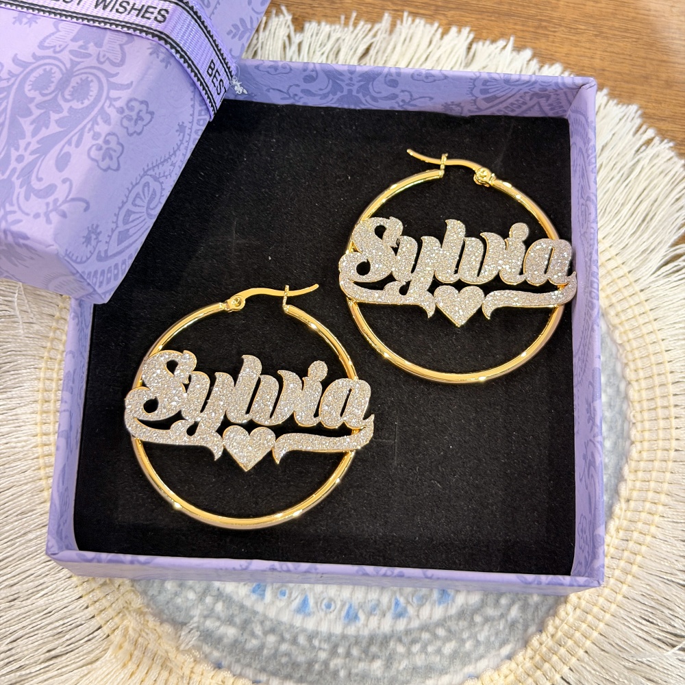 DUOYING Custom Bling Name Hoop - Custom Name Necklace Stainless Steel 评论和价格
