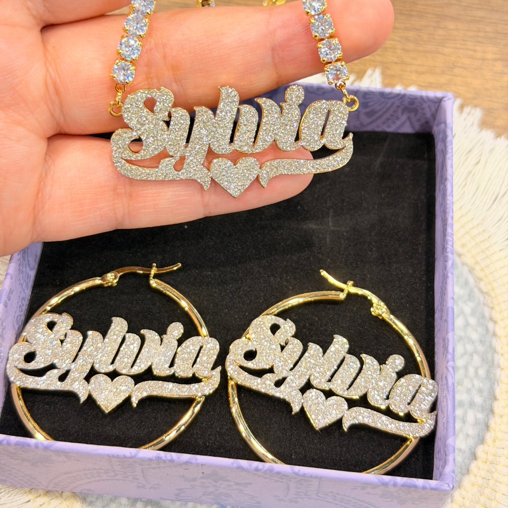 DUOYING Custom Bling Name Hoop - Custom Name Necklace Stainless Steel 评论和价格
