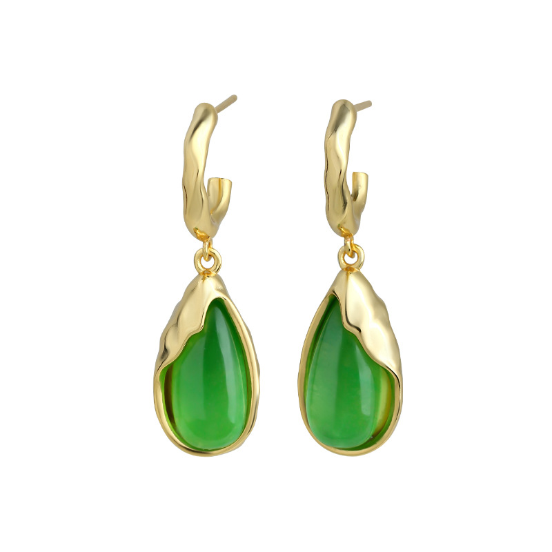 Green Real Jade Water Drop Ear - Earrings 评论和价格