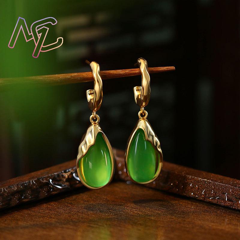 Green Real Jade Water Drop Ear - Earrings 评论和价格