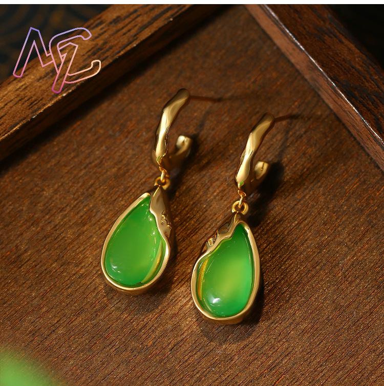 Green Real Jade Water Drop Ear - Earrings 评论和价格