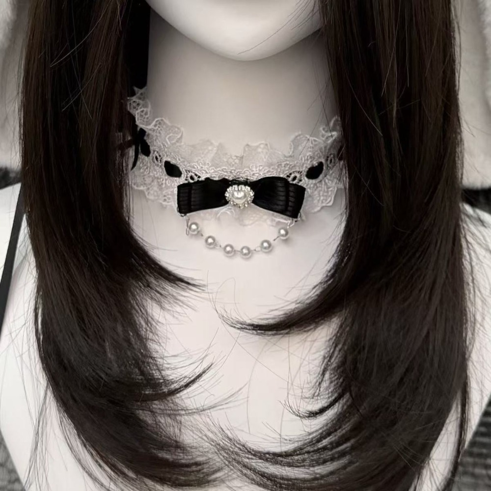 Lace Bow Ruffle Fashion Choker - Pearl Choker Necklace Vintage 评论和价格