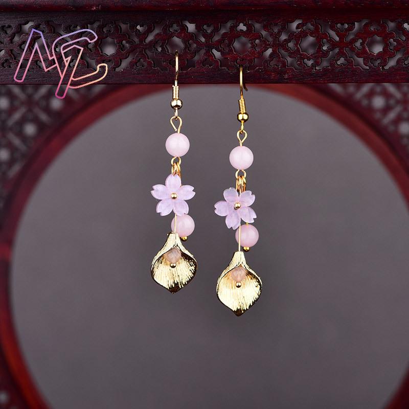 Pink Natural Jade Flower Earri - Earrings 评论和价格