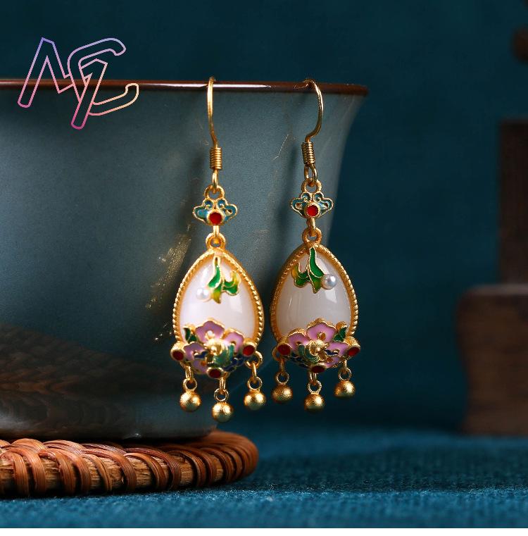 Natural Jade Flower Earrings C - Earrings 评论和价格