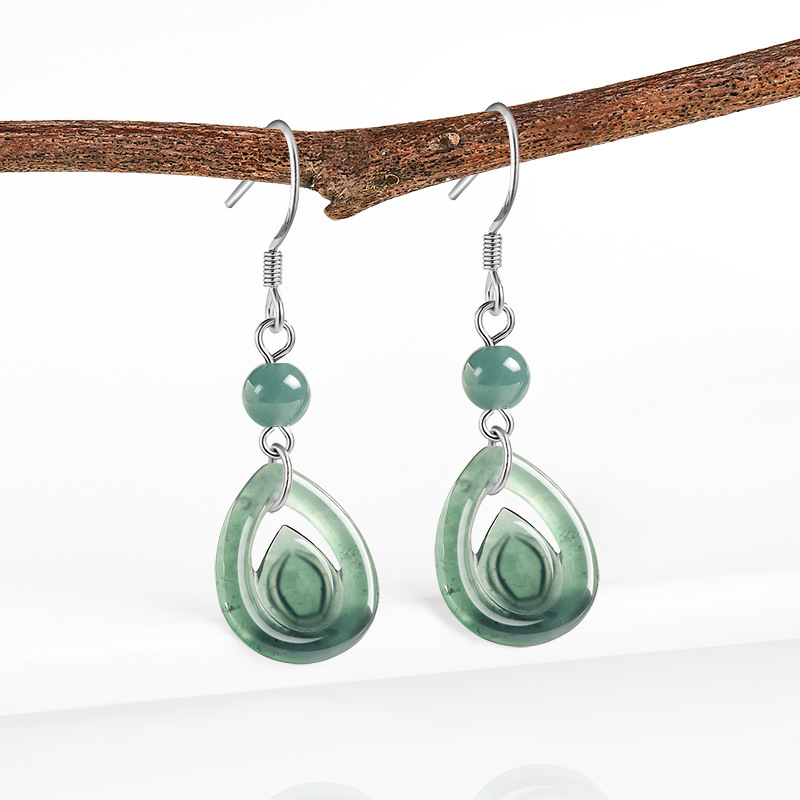 Blue Myanmar Jadeite Water Dro - Earrings 评论和价格