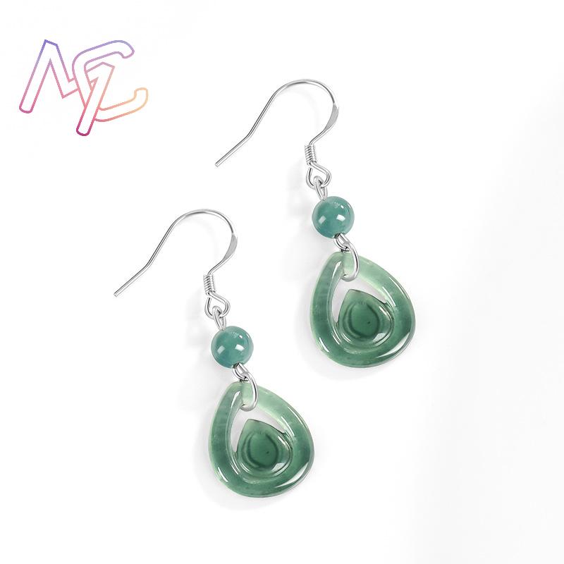 Blue Myanmar Jadeite Water Dro - Earrings 评论和价格