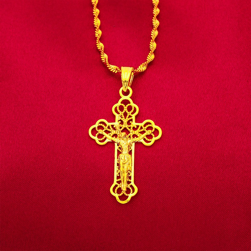 9999 24K genuine gold classic  - Cross Pendant Necklace Gold 评论和价格