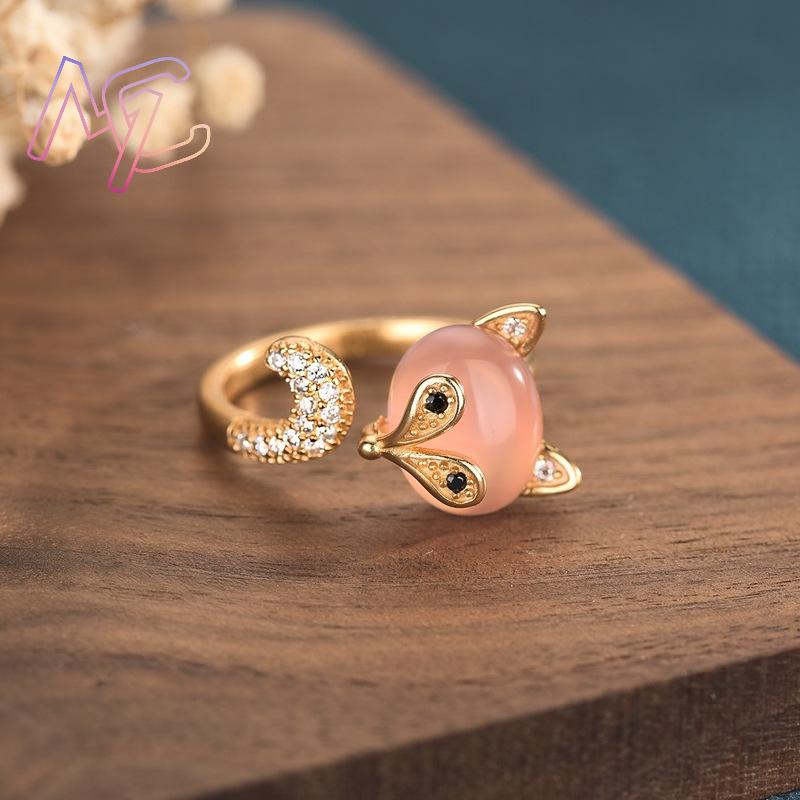 Pink Natural Jade Fox Rings Re - Rings 评论和价格