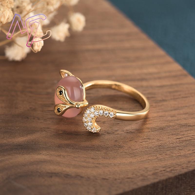 Pink Natural Jade Fox Rings Re - Rings 评论和价格